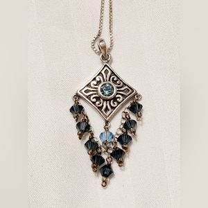 Bohemian Sterling Silver 925 & Multi-Color Blue Crystals Pendant Necklace 16"